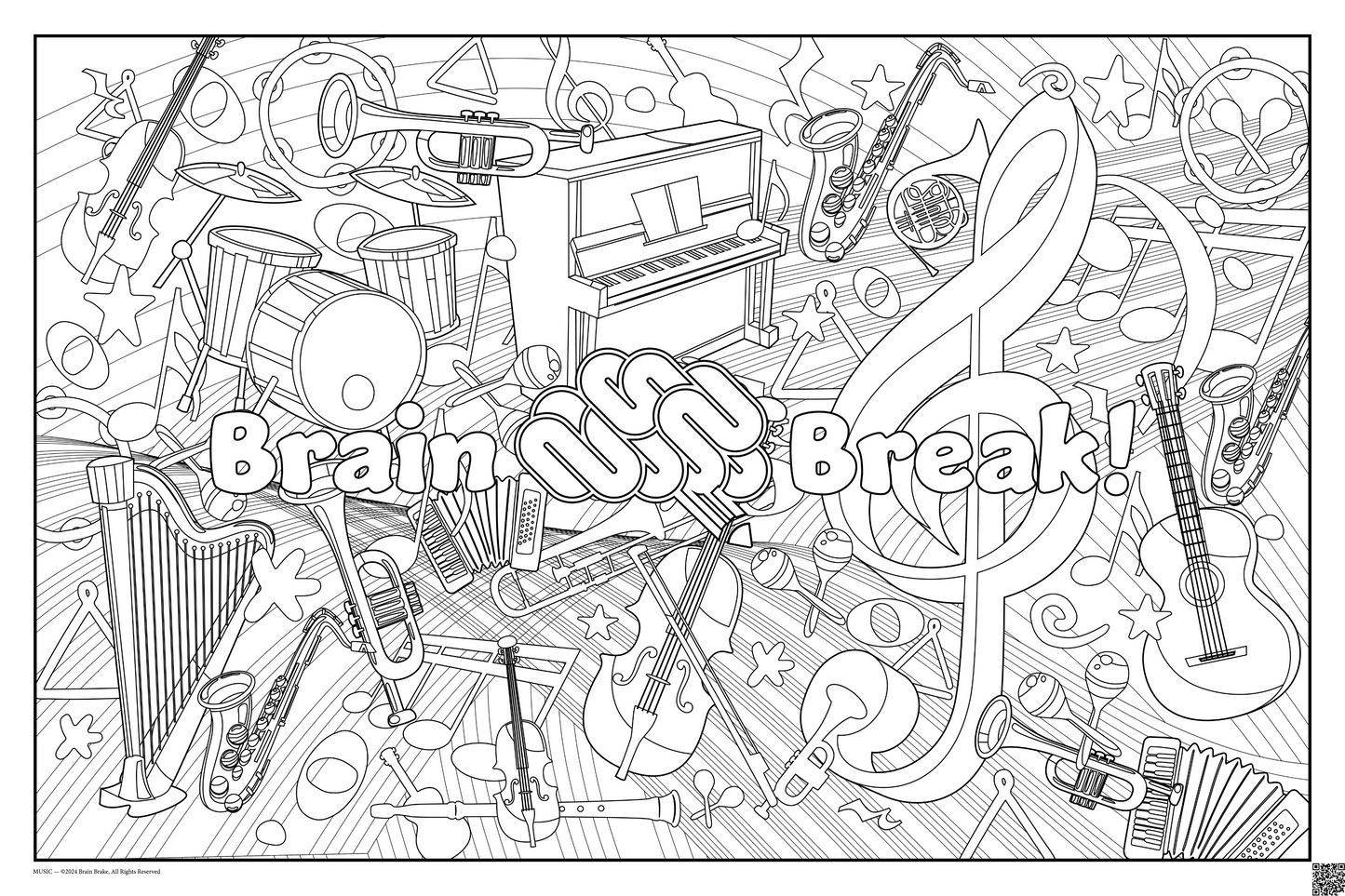 Brain Break: coloring poster available in several themes and 3 sizes up to 46"x60"