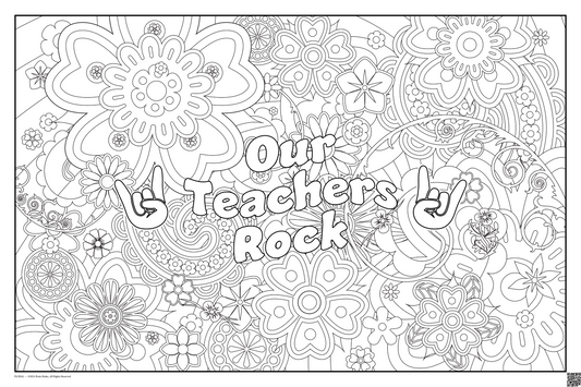 Our Teachers Rock: coloring poster available in several themes and 3 sizes up to 46"x60"