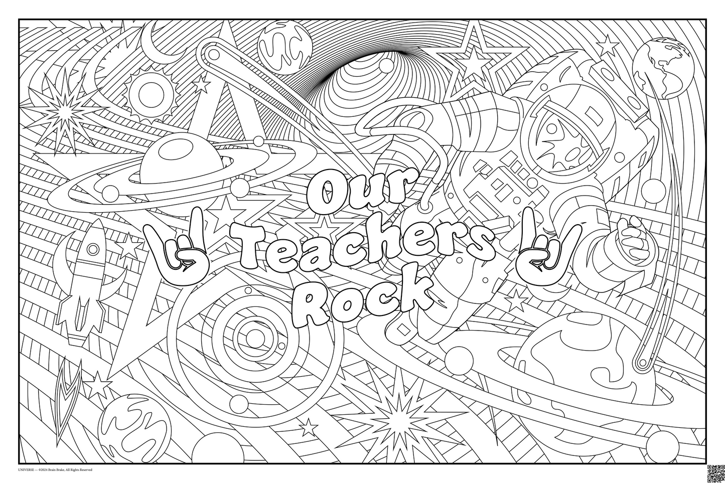 Our Teachers Rock: coloring poster available in several themes and 3 sizes up to 46"x60"