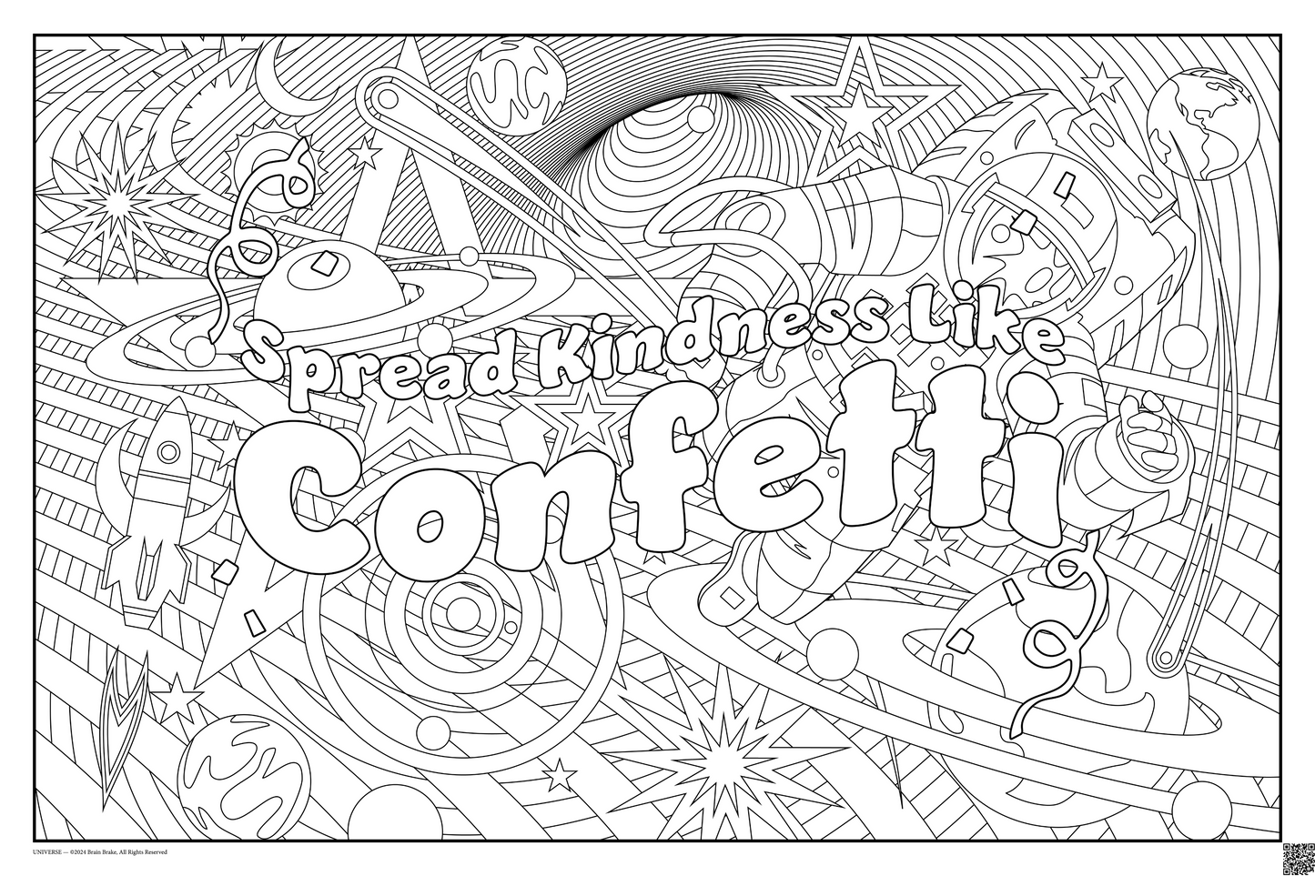 Spread Kindness Like Confetti: coloring poster available in several themes and 3 sizes up to 46"x60"
