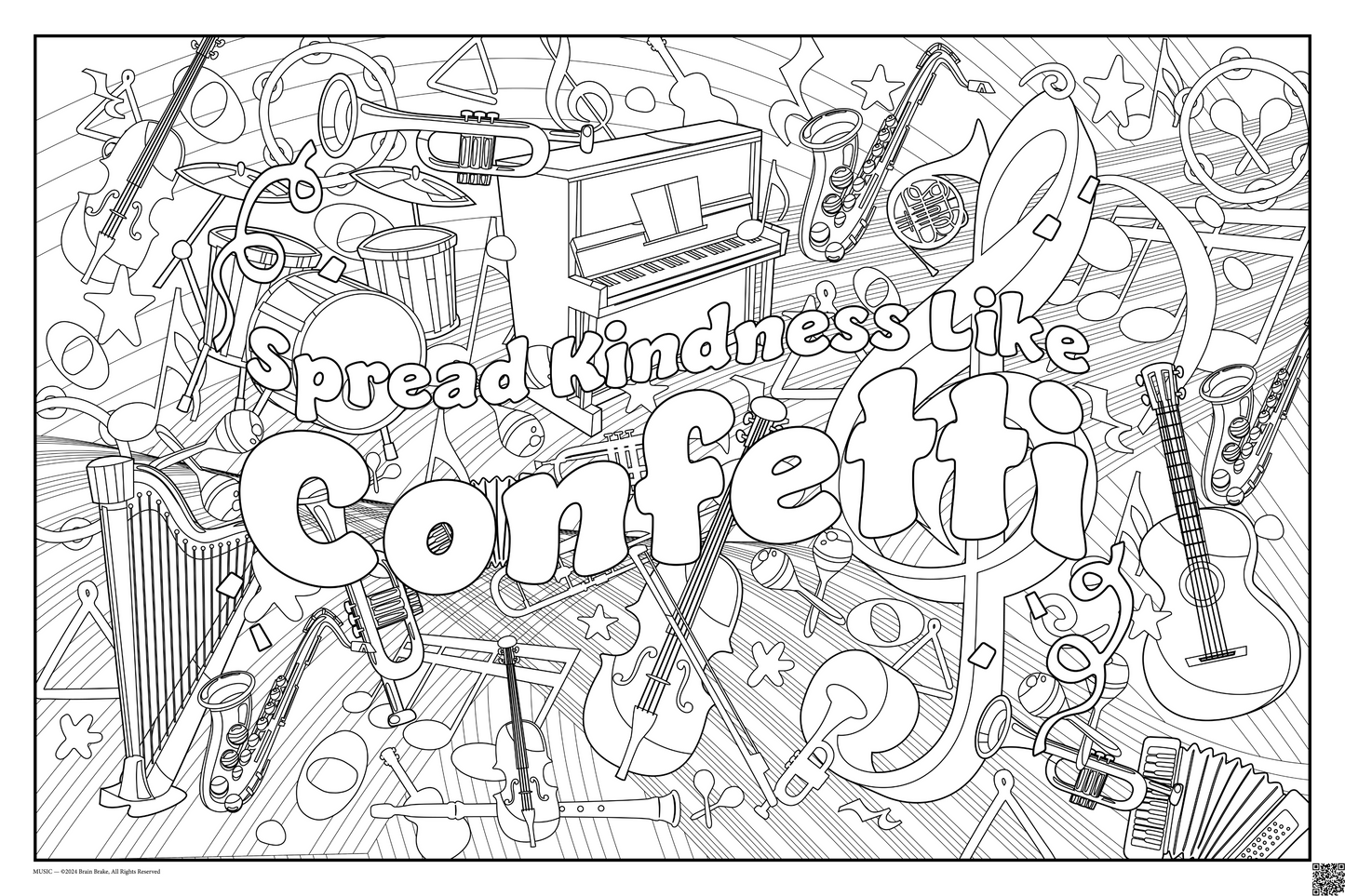 Spread Kindness Like Confetti: coloring poster available in several themes and 3 sizes up to 46"x60"