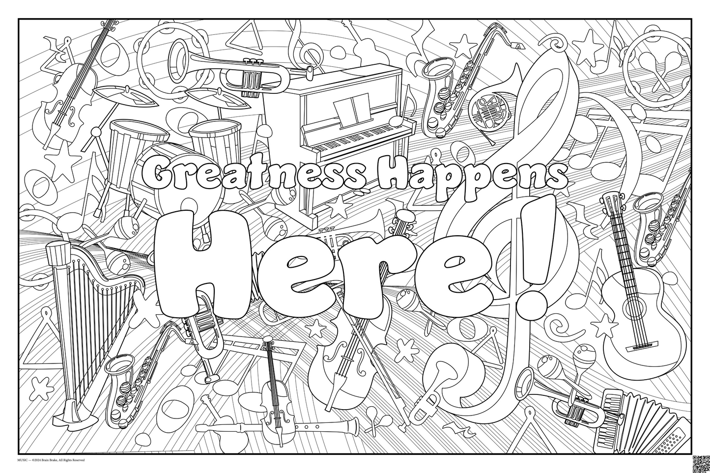 Greatness Happens Here!: coloring poster available in several themes and 3 sizes up to 46"x60"
