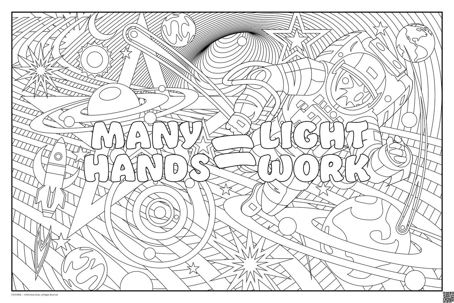 Many Hands=Light Work: coloring poster available in several themes and 3 sizes up to 46"x60"