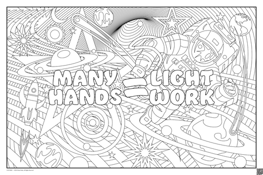 Many Hands=Light Work: coloring poster available in several themes and 3 sizes up to 46"x60"