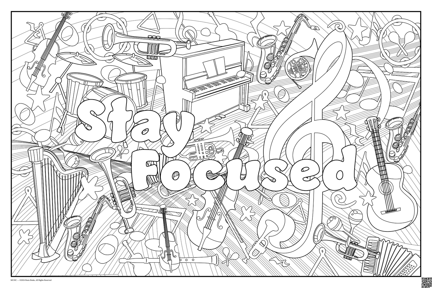 Stay Focused: coloring poster available in several themes and 3 sizes up to 46"x60"