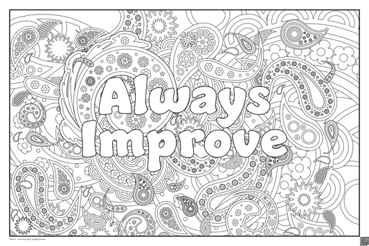 Coloring posters with paisley theme text reads 100% every day. three sizes available