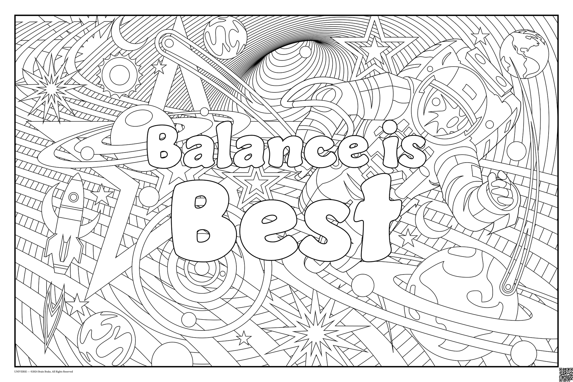 Coloring posters with outerspace theme text reads 100% every day. three sizes available balance is best
