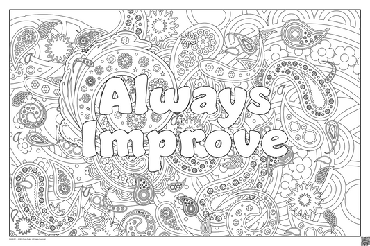 Coloring posters with paisley theme text reads 100% every day. three sizes available 